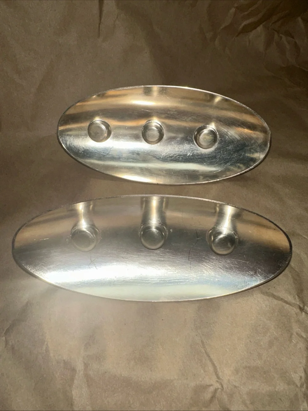 Gorham Silver Tone Oval 3-Arm Candle taper Holders - Pair